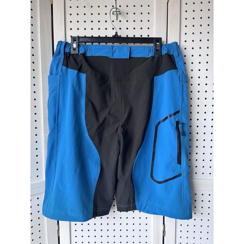 Arsuxeo Men's XL Cycling Mountain Biking Shorts Blue Black Zip Pockets Poly/Span - Picture 4 of 6